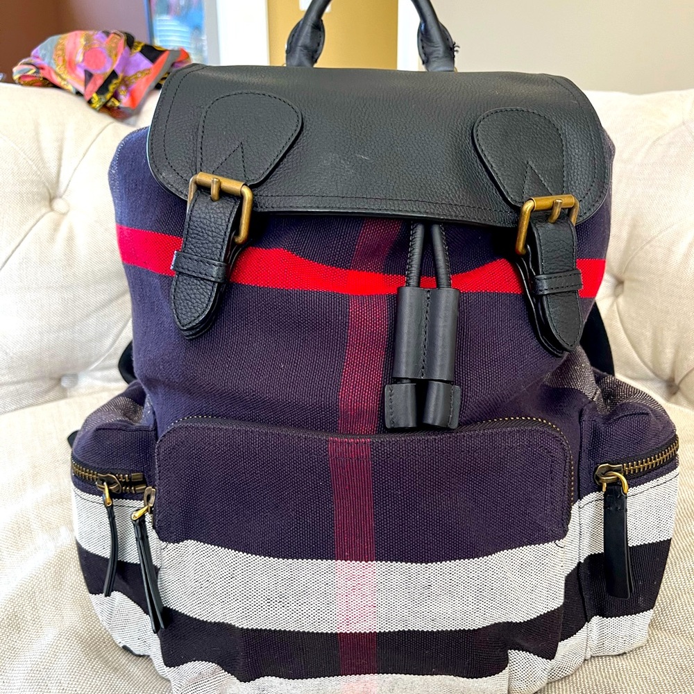 Burberry Blue Plaid Rucksack/Backpack in canvas - Large